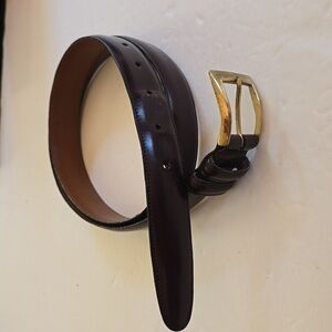 Allen Edmonds Mens DARK Brown Leather Dress Belt Gold Buckle Lux Sz.M/L